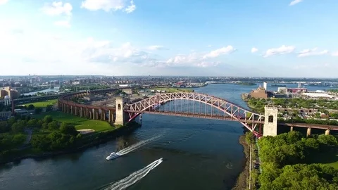 Hell Gate Bridge - Aerial Stock Footage 80359327