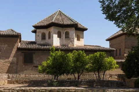 Hell-headed stone niche (or alcove) on the facade of the Palace in Alhambra Fotos Stock