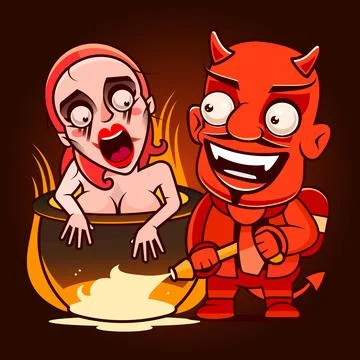 Hell landscape, cartoon vector illustration. Infernal stone cave and bridge,  Stock Illustration