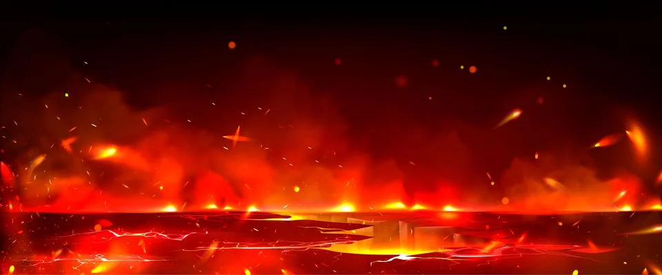 Hell landscape with lava streams in ground cracks 스톡 일러스트