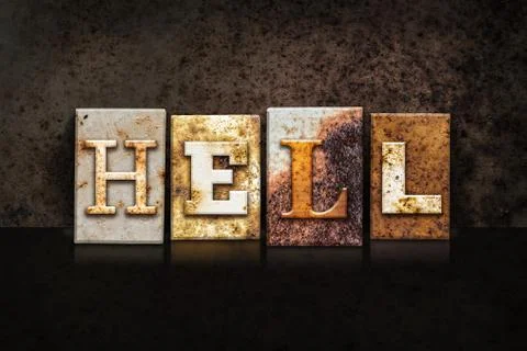 Hell Letterpress Concept on Dark Background Foto stock