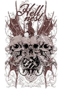 Hell Nest Gothic Skull and Bird Illustration Stock Illustration