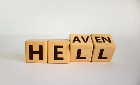 Hell or heaven. Turned cubes and changed the word 'hell' to 'heaven'. Concept 스톡 사진