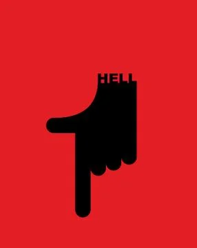 Hell pointer hand. Direction down. Pointing gesture devil Stock Illustration