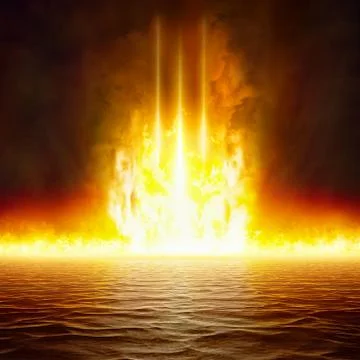 Hell realm, dark red glowing apocalyptic sky, end of world Фото