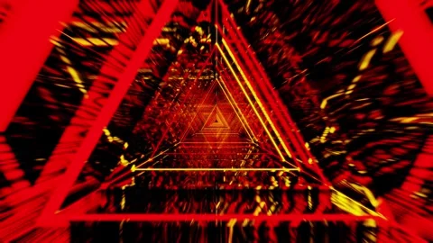 Hell red with orange yellow waved triangle VJ loop tunnel background0001-024 Stock Footage 346156481