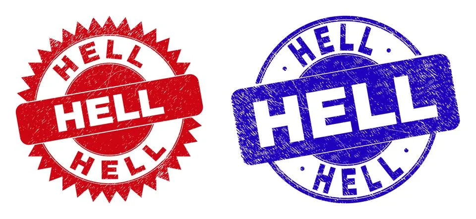 HELL Round and Rosette Stamps with Corroded Style 스톡 일러스트
