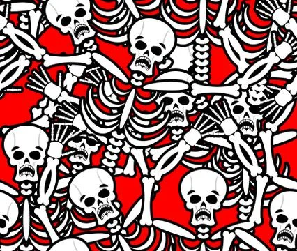 Hell seamless pattern. Skeleton in Sinners background. Ornament of dead. Bone Stock Illustration