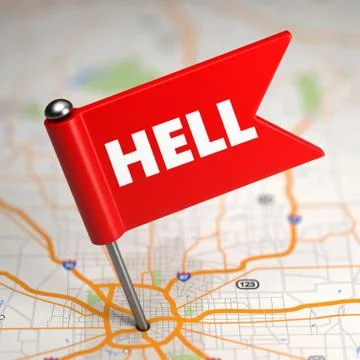 Hell - Small Flag on a Map Background. Stock Illustration