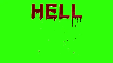 Hell text with scary blood drops effect on green screen background Stock Footage 318120515