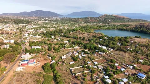 Hell Ville and the nearest volcanic lakes Lac Djabala and Ampombilava, Nosy be Stock Footage 325651288