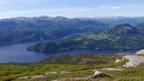 Hellandsnuten top timelapse view of Suldal fjords and mountians Stock Footage 88781782