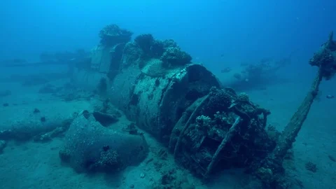Helldiver plane wreck World War Two Stock Footage 80729574