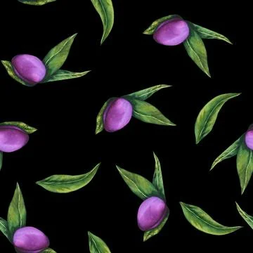 Hellebore black. Seamless pattern of watercolor elements on a dark background Stock Illustration