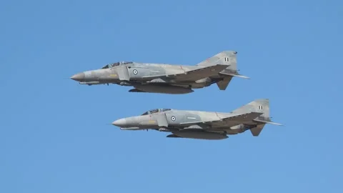 Hellenic Air Force F-4 Phantom fighters at Athens Flying Week 2024 Stock Footage 285201478
