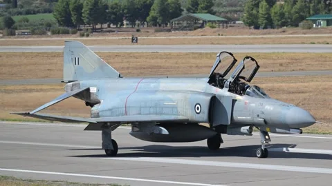 Hellenic Air Force F-4 Phantom fighters at Athens Flying Week 2024 Stock Footage 295206649