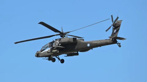 Hellenic Army AH-64 Apache helicopter at Athens Flying Week 2024 Stock Footage 290365359