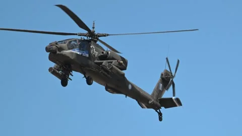 Hellenic Army AH-64 Apache helicopter at Athens Flying Week 2024 Stock Footage 290419911