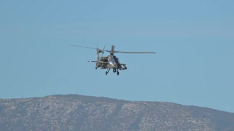 Hellenic Army AH-64 Apache helicopter at Athens Flying Week 2024 Stock Footage 297131867