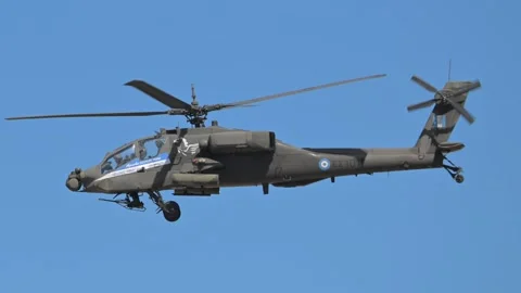 Hellenic Army AH-64 Apache helicopter at Athens Flying Week 2024 Stock Footage 297132026