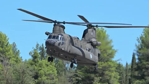 Hellenic Army CH-47 Chinook helicopter at Athens Flying Week 2024 Stock Footage 286708279
