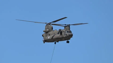 Hellenic Army CH-47 Chinook helicopter at Athens Flying Week 2024 Stock Footage 288459648