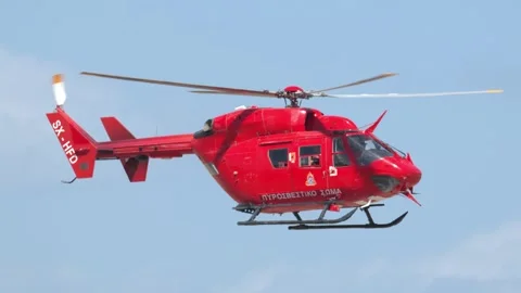 Hellenic Fire Brigade BK117 helicopter at Athens Flying Week 2024 Stock Footage 288587987