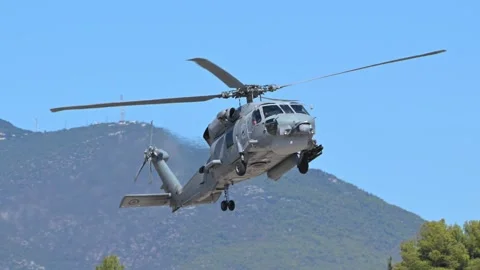 Hellenic Navy S-70B Sea Hawk helicopter at Athens Flying Week 2024 Stock Footage 289446757