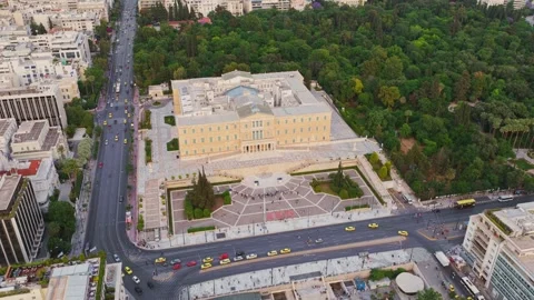 Hellenic parliament aerial view at syntagma square in athens Stock-Footage 337574553
