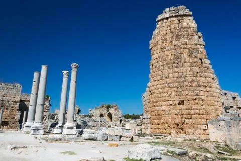 Hellenistic city gate in Perge. Stock Photos