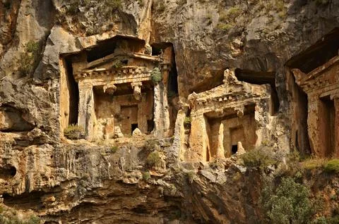 The Hellenistic temple fronted Tombs of Kaunos 4th   2nd cent B C just outside Stock Photos