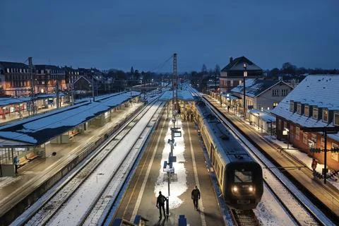 Hellerup station. DSB train is at the platform. Stock Photos