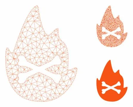 Hellfire Flame Vector Mesh Wire Frame Model and Triangle Mosaic Icon Stock Illustration