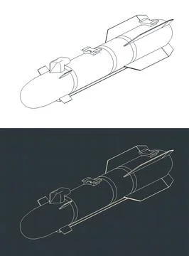 Hellfire missile isometric blueprints Stock Illustration