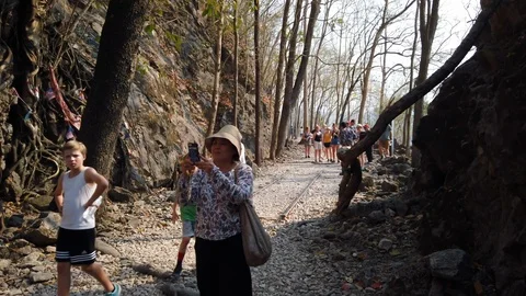 The Hellfire Pass in Kanchanaburi, Thailand which was built by prisoners Stock Footage 108632080