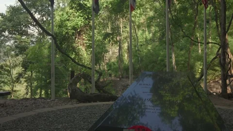 Hellfire Pass War Memorial Tilt Up Reveal Stock Footage 295044752