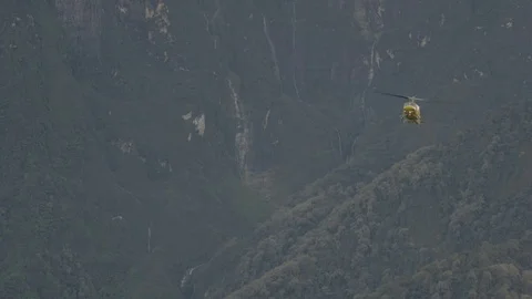 Hellicopter is about to land in the jungle Stock Footage 69772340