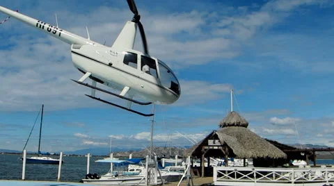 Hellicopter take off in Dominican republic Stock Footage 44300897
