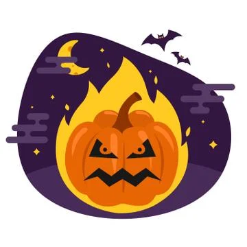 Hellish pumpkin for halloween. evil vegetable burns in the fire. Stock Illustration