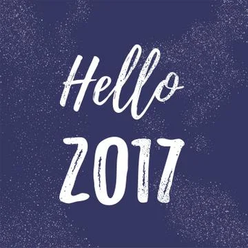Hello 2017 Hand written modern brush lettering inscription isolated on purple Illustrazione stock