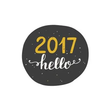 Hello 2017 label sticker, isolated on white Illustrazione stock