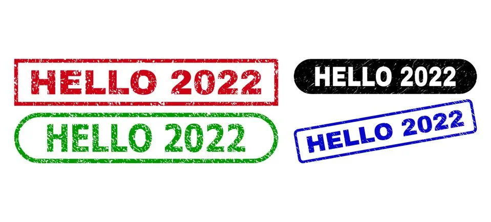 HELLO 2022 Rectangle Seals Using Unclean Surface Stock Illustration