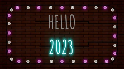 Hello 2023 seamless blinking light animation in Neon colour stayle. Stock Footage 220023837