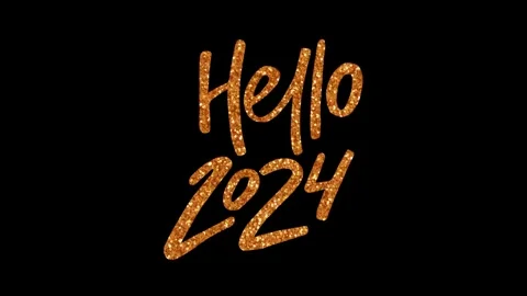 Hello 2024 - animated gold colored glittering handwritten quote. Stock Footage 257790846
