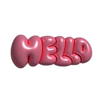 Hello - 3d rendering Hand drawn lettering quote. Hi ballon style icon. Bold 스톡 일러스트