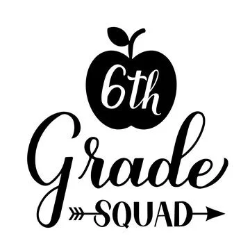 Hello 6th Grade calligraphy hand lettering isolated on white. First day of sc Stock Illustration