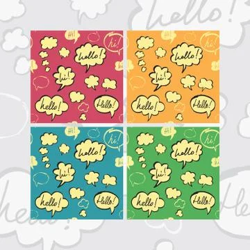 Hello and Hi Speech Bubbles Seamless Pattern Set Stock Illustration