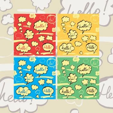 Hello and Hi Speech Bubbles Seamless Pattern Set Stock Illustration