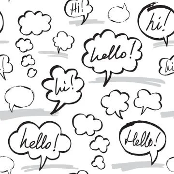 Hello and Hi Speech Bubbles Seamless Pattern Stock Illustration