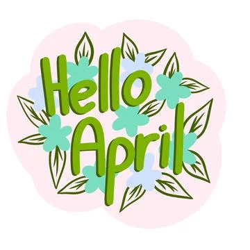 Hello April hand drawn illustration. Spring sticker banner card greeting in Ilustração Stock